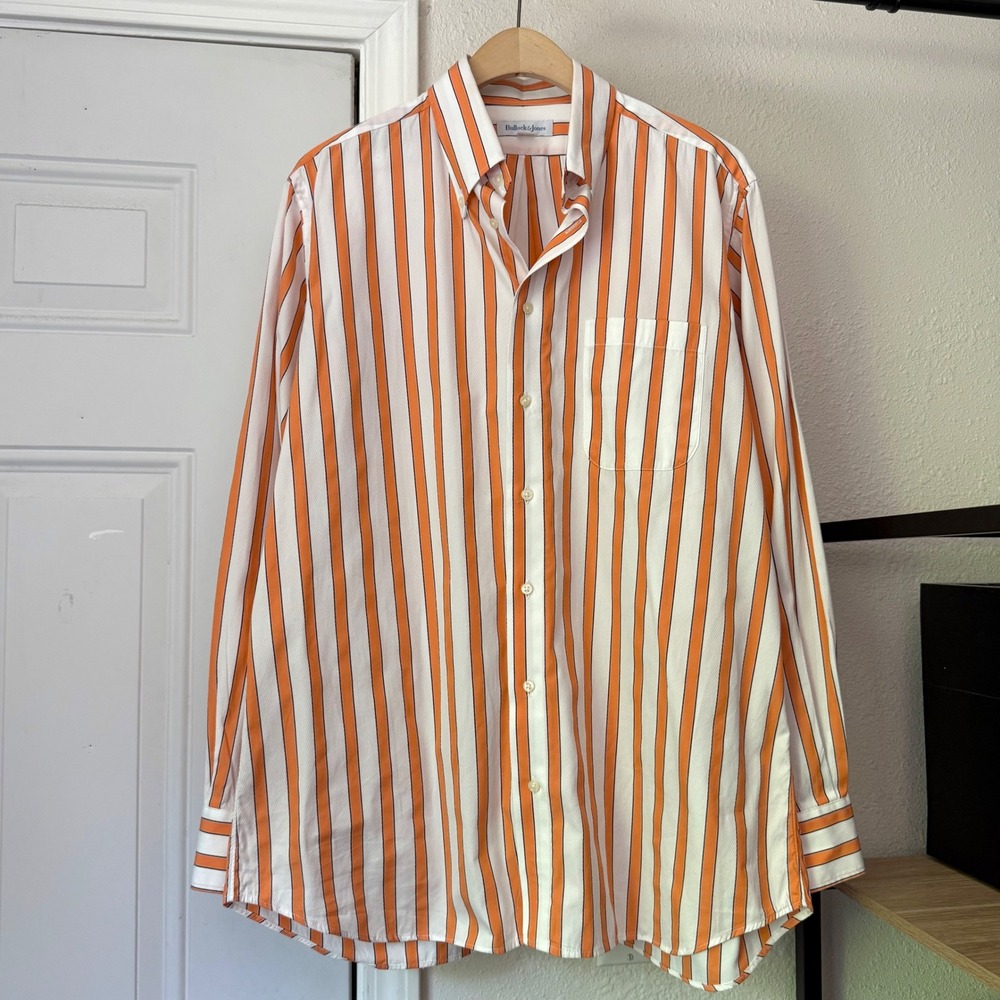 BULLOCK & JONES orange white mens long sleeve button up down dress shirt